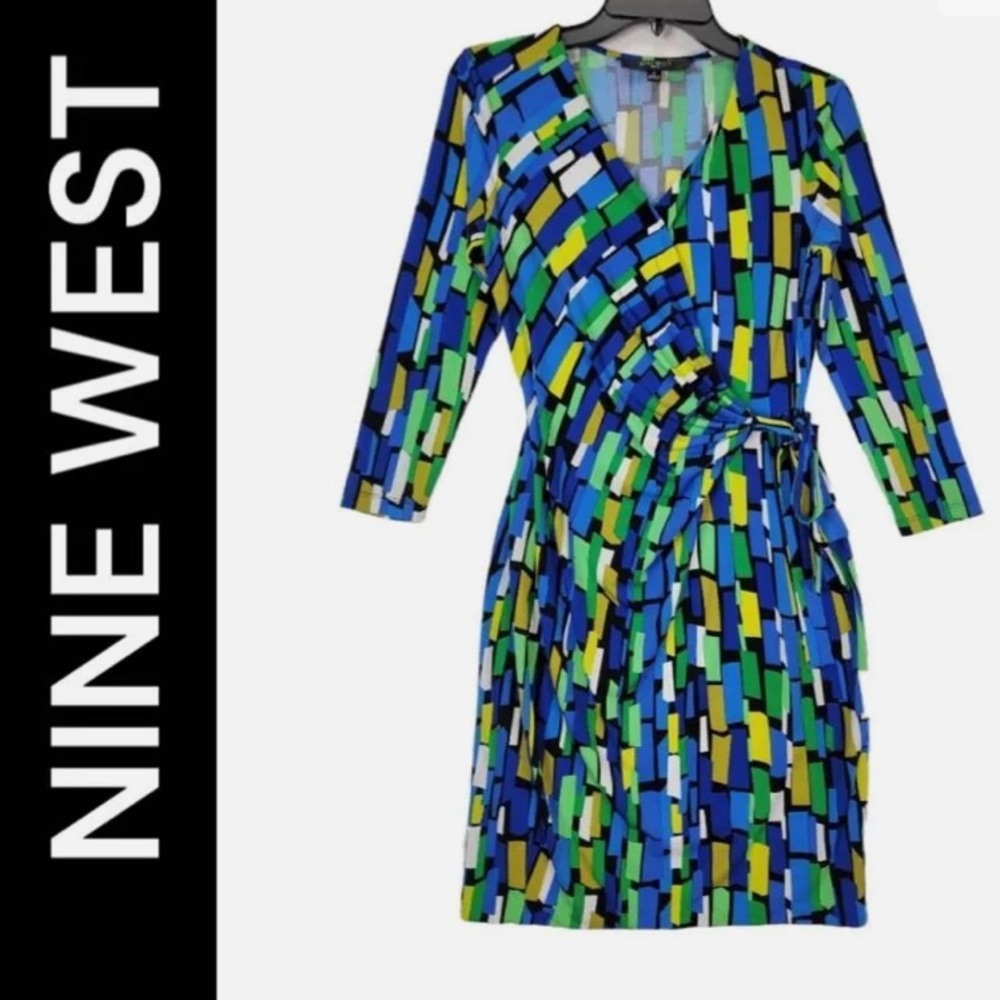 Nine West Women Multicolored Size 4 Long Sleeve Dress Career Formal Stretch